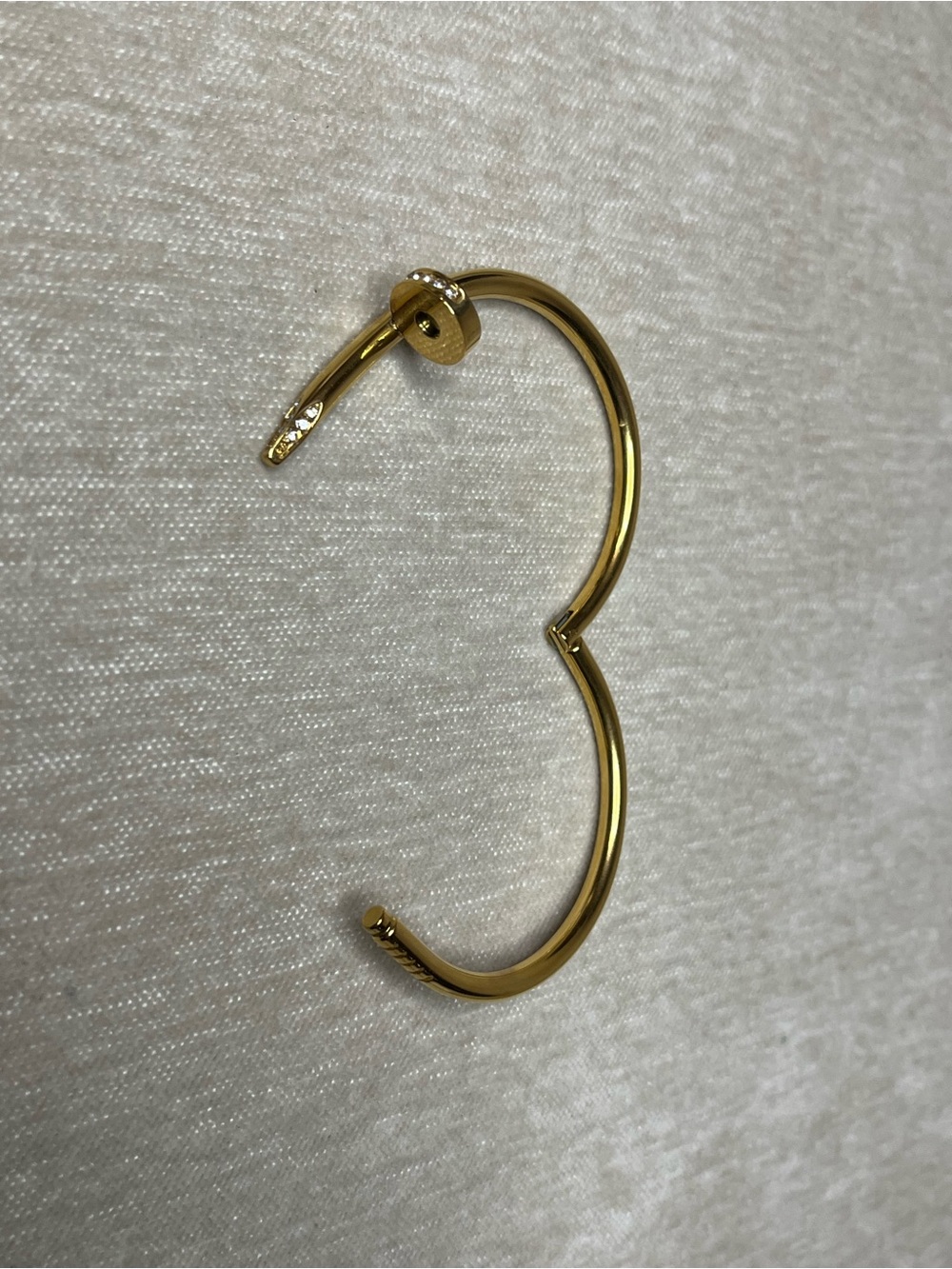 Gold Tone Nail-Style Bangle Bracelet with Crystal Accents - Picture 3 of 4